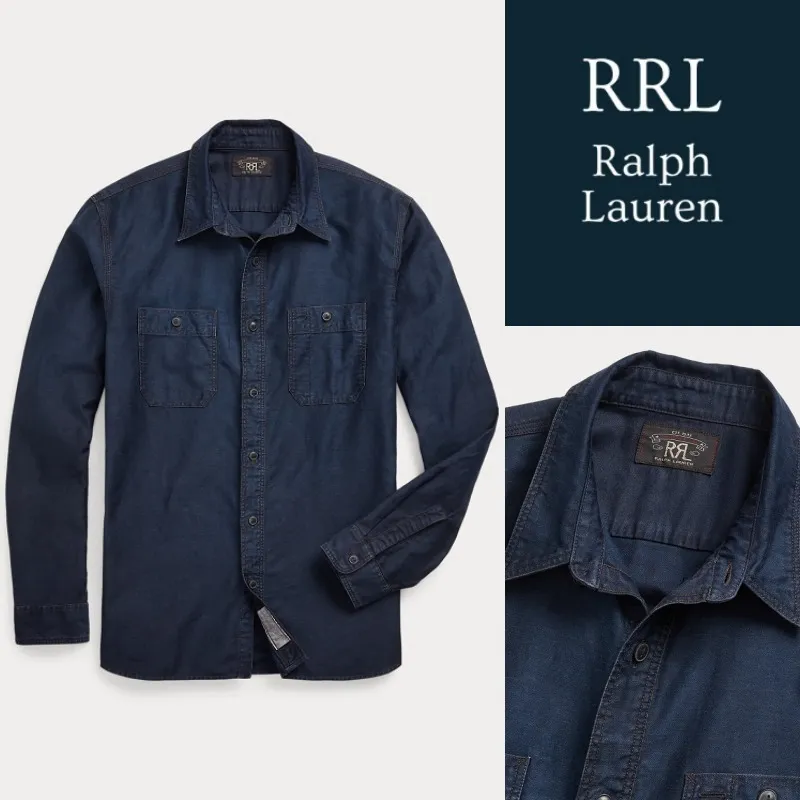 RRL  |Button-down Blended Fabrics Street Style Long Sleeves Plain