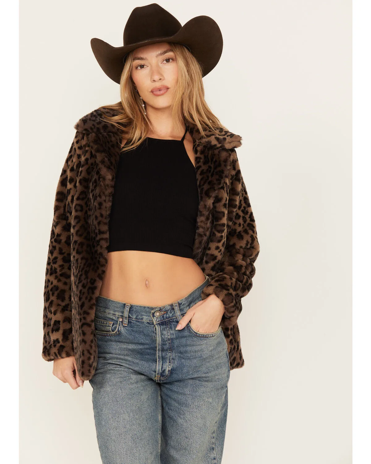 Shyanne Women's Leopard Print Faux Fur Coat