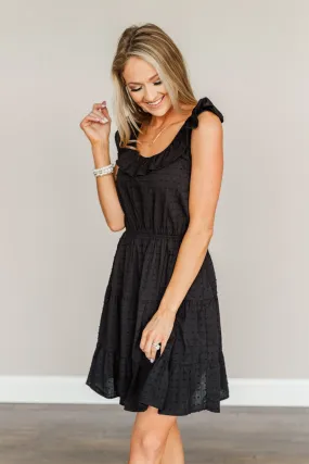 Sparkling Nights Ruffle Dress- Black