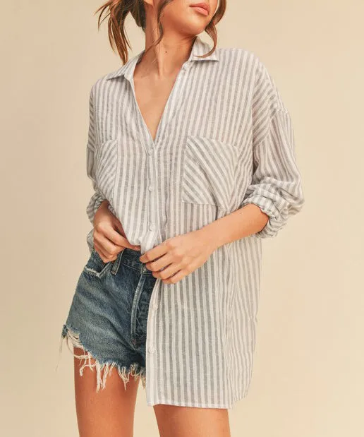 Striped Button Down Shirt - Grey