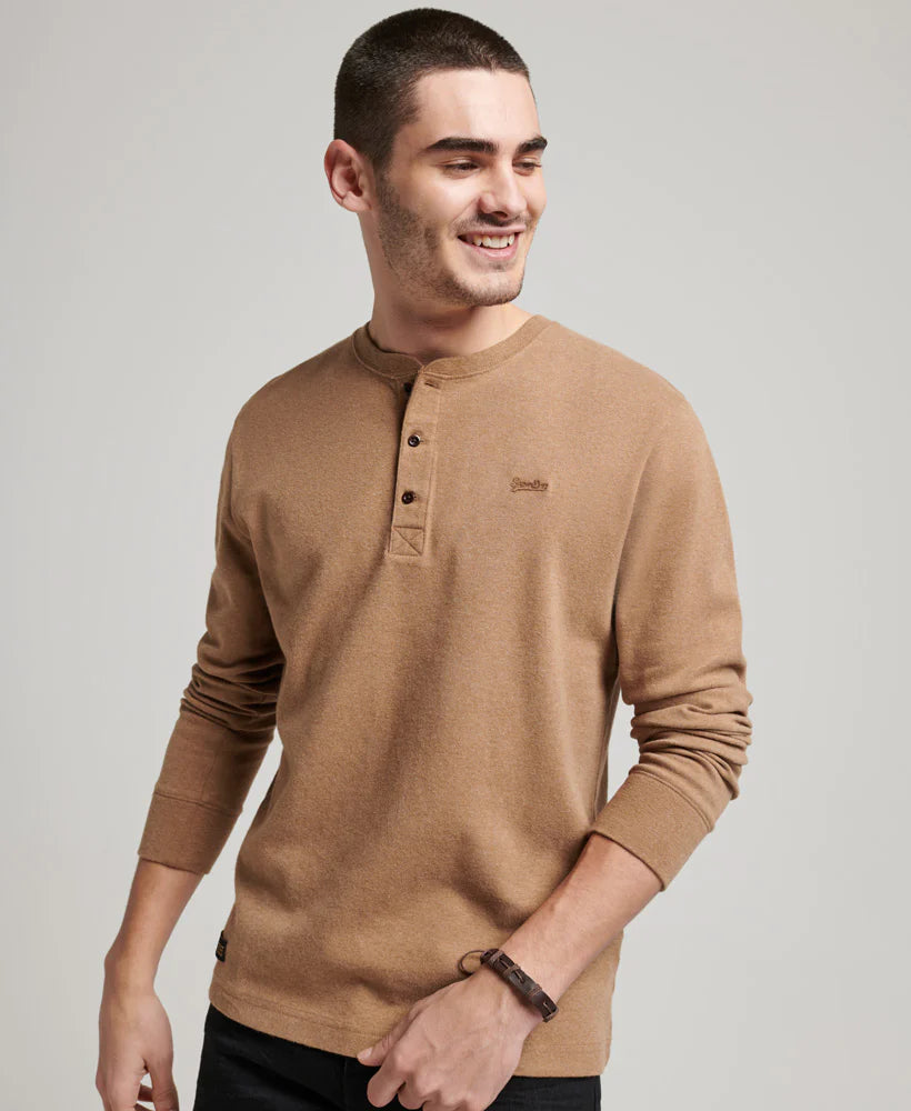 Superdry - Essential Logo Long Sleeve Henley Tee Buck Tan Marle