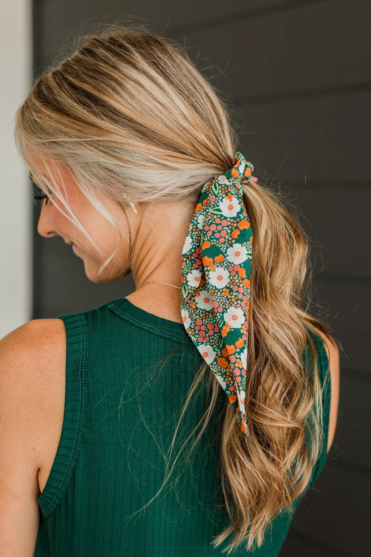 Sweet Adoration Floral Hair Scarf- Dark Green