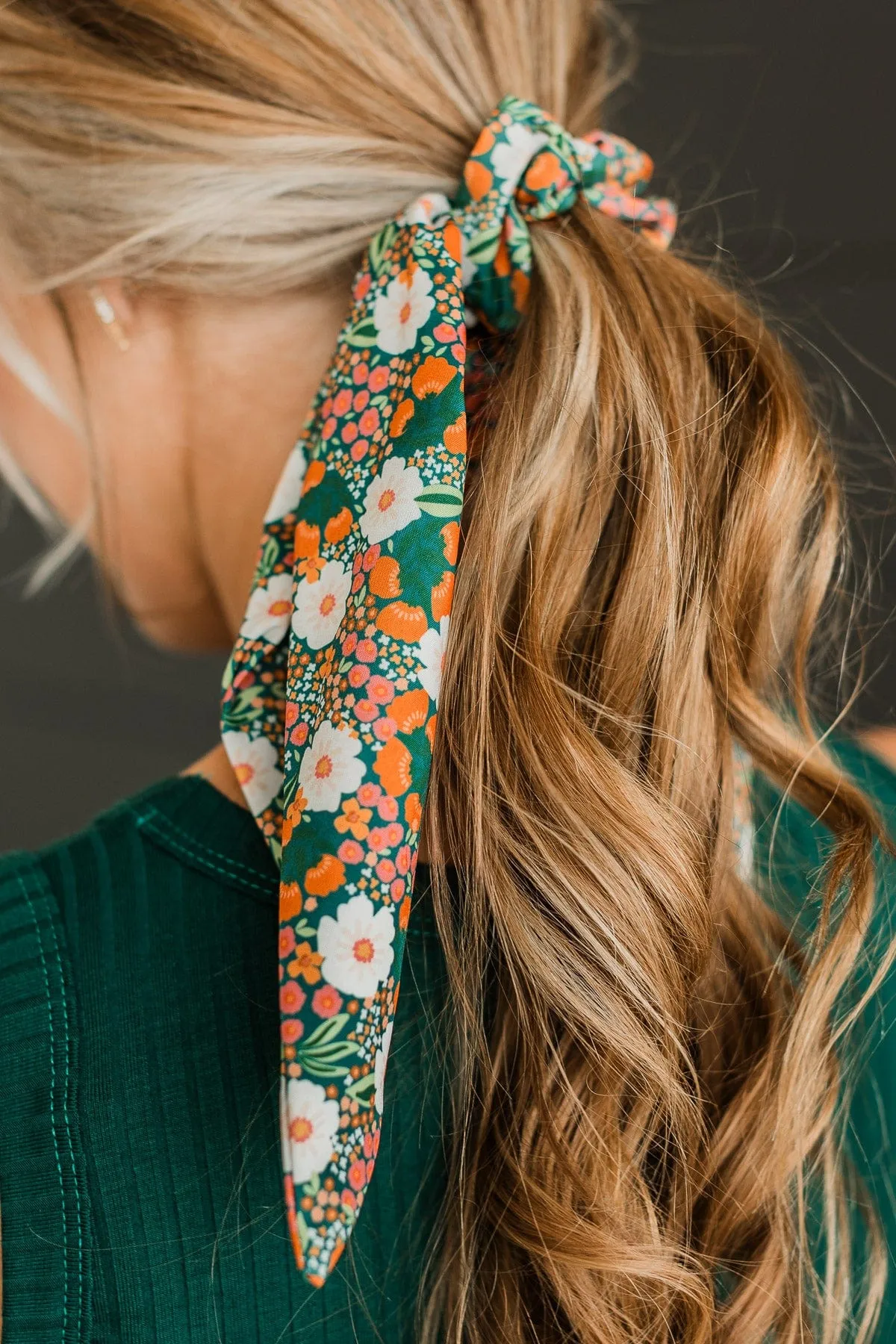 Sweet Adoration Floral Hair Scarf- Dark Green