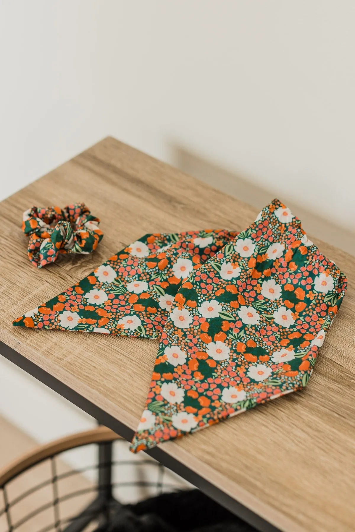 Sweet Adoration Floral Hair Scarf- Dark Green