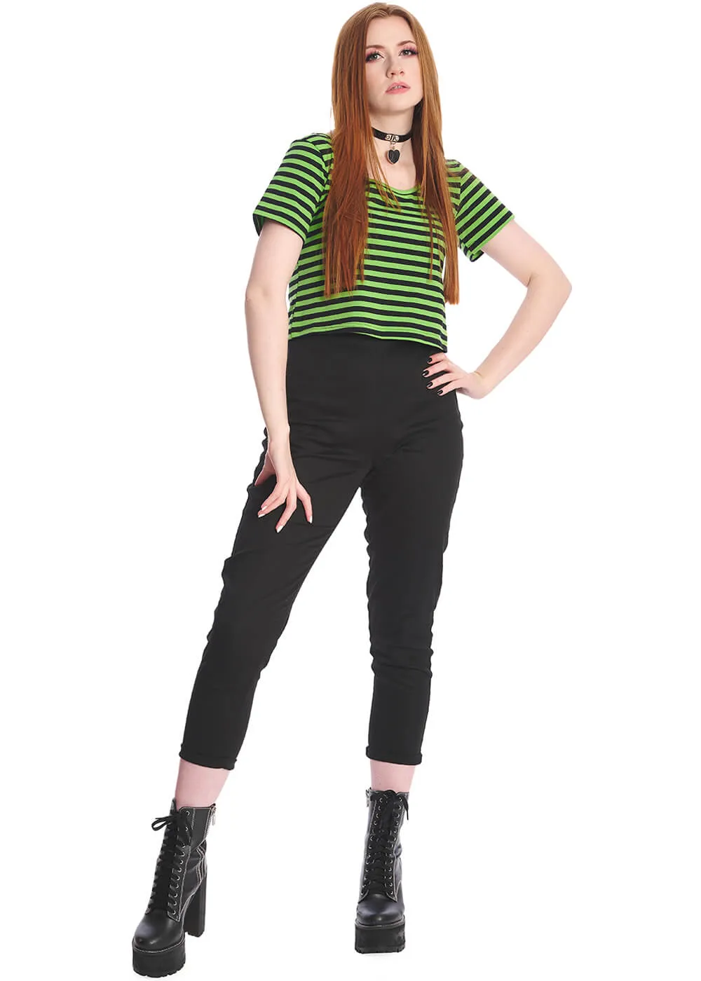 Sweet Yet Spooky Stripe Top Green Black