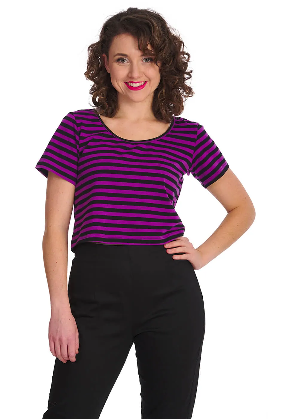 Sweet Yet Spooky Stripe Top Purple Black