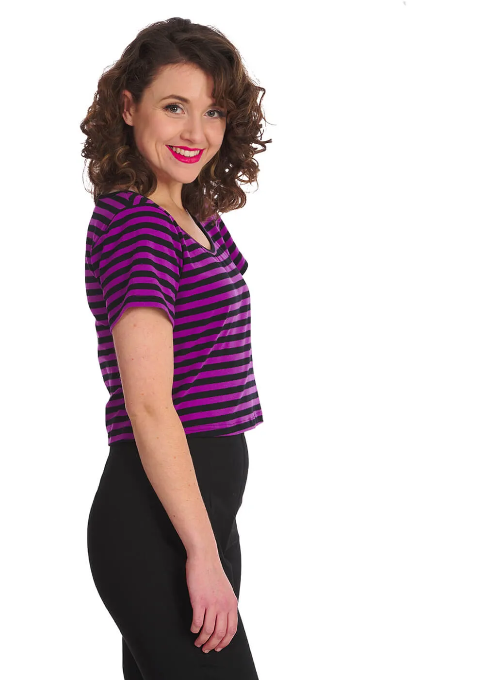 Sweet Yet Spooky Stripe Top Purple Black