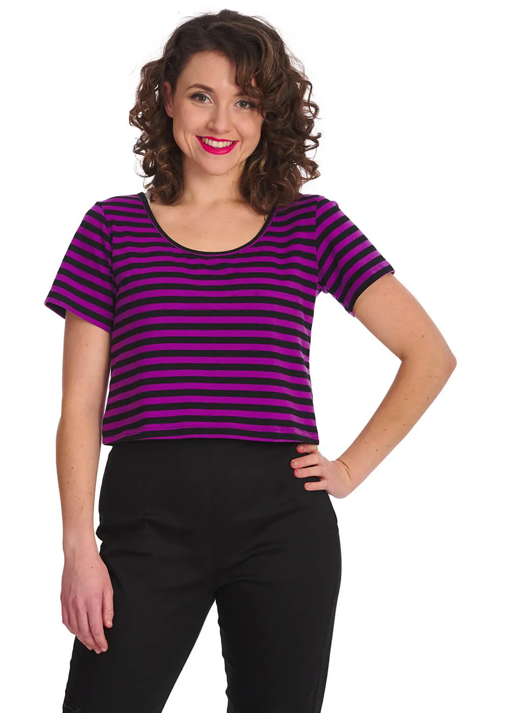 Sweet Yet Spooky Stripe Top Purple Black