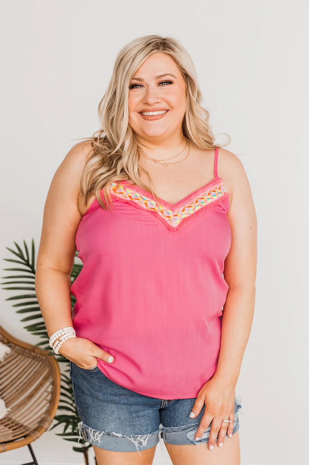 The Tropical Life V-Neck Tank Top- Bubblegum Pink