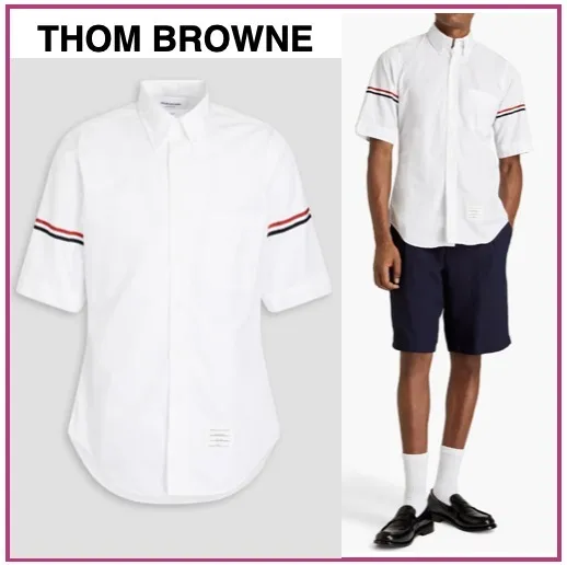 THOM BROWNE  |Button-down Street Style Plain Cotton Short Sleeves