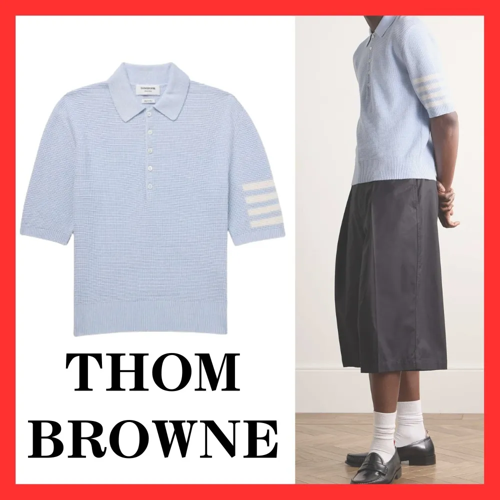 THOM BROWNE  |Button-down Stripes Unisex Street Style Cotton Short Sleeves