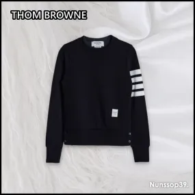 THOM BROWNE  |Crew Neck Stripes Street Style Long Sleeves Plain Logo