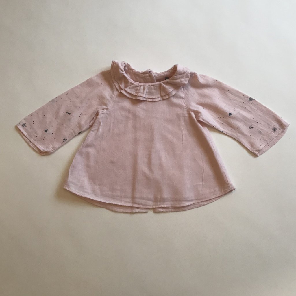 Tia Aina Pink And Grey Cotton Dress With Ruffle Collar: 12 Months