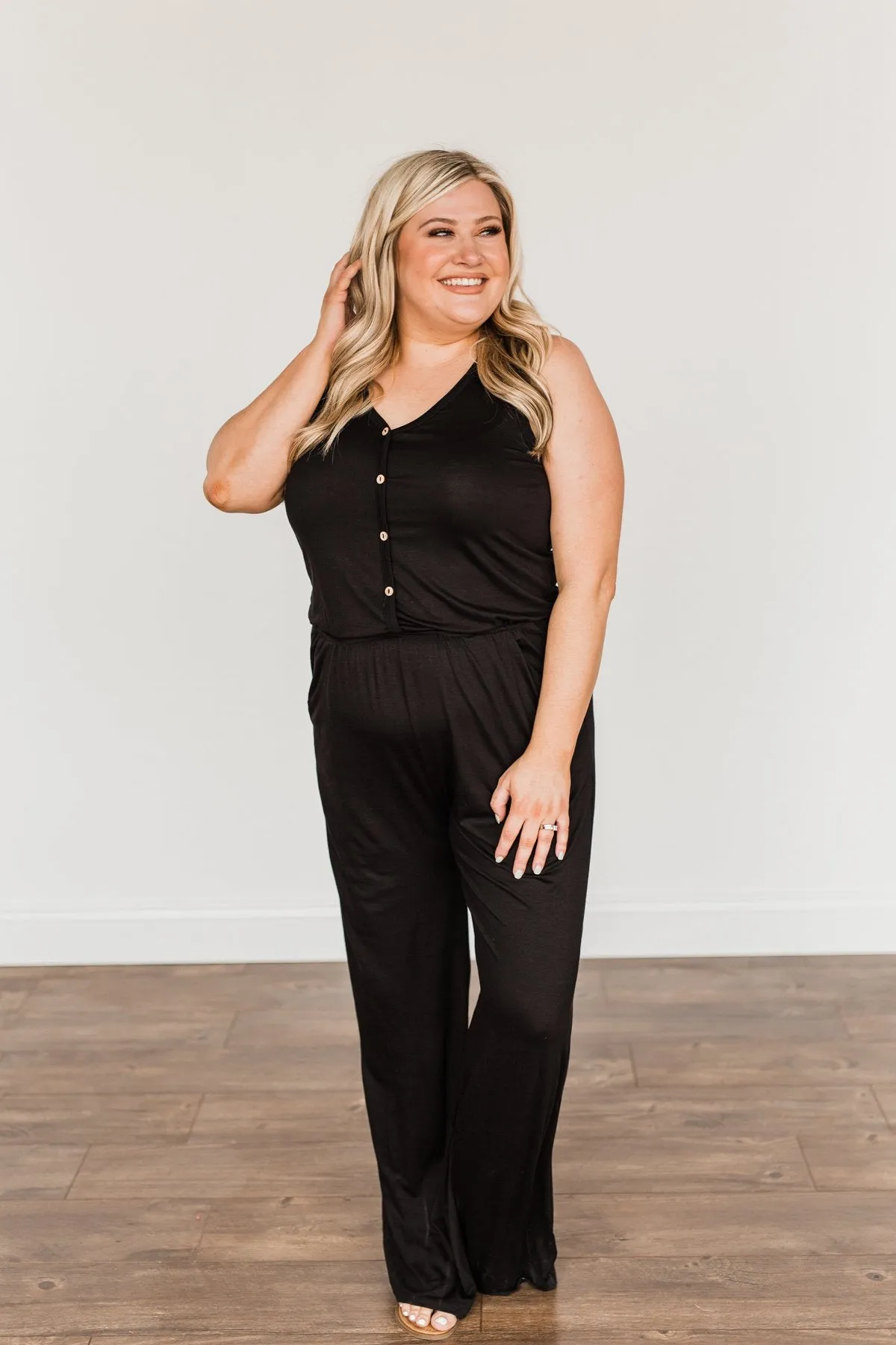 Up For Adventure V-Neck Sleeveless Jumpsuit- Black