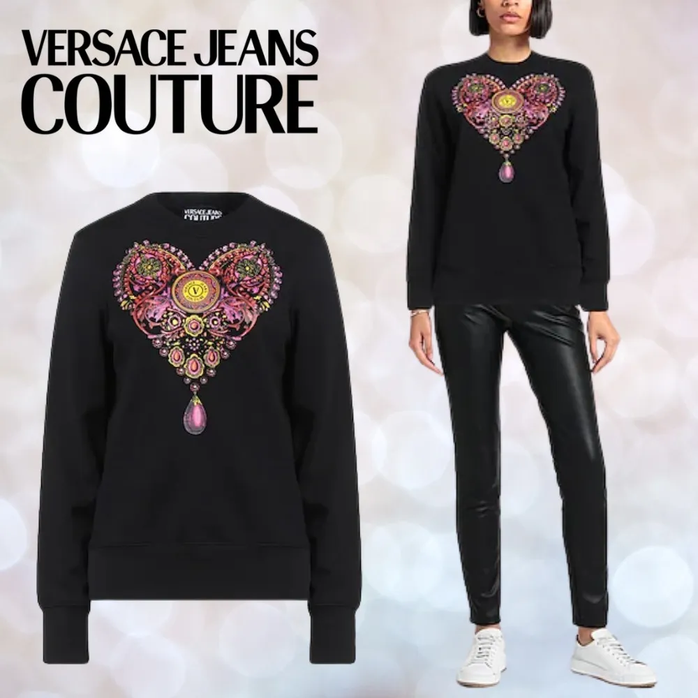 VERSACE JEANS  |Heart Street Style Long Sleeves Plain Cotton Logo