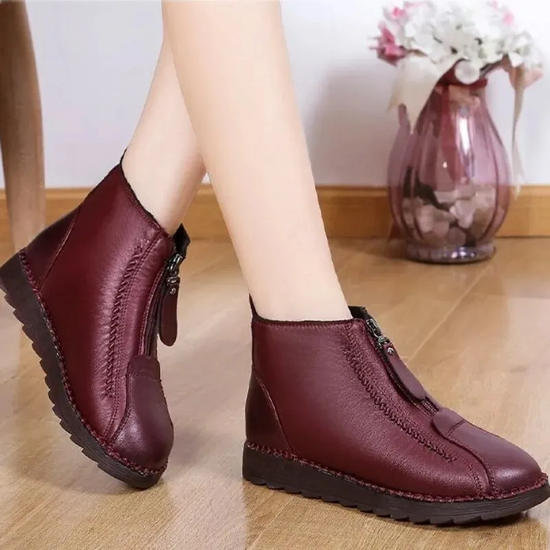 Warm Boots Flat-Bottom Non Slip Front Zipper Closure Female Footwear