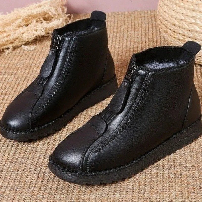 Warm Boots Flat-Bottom Non Slip Front Zipper Closure Female Footwear