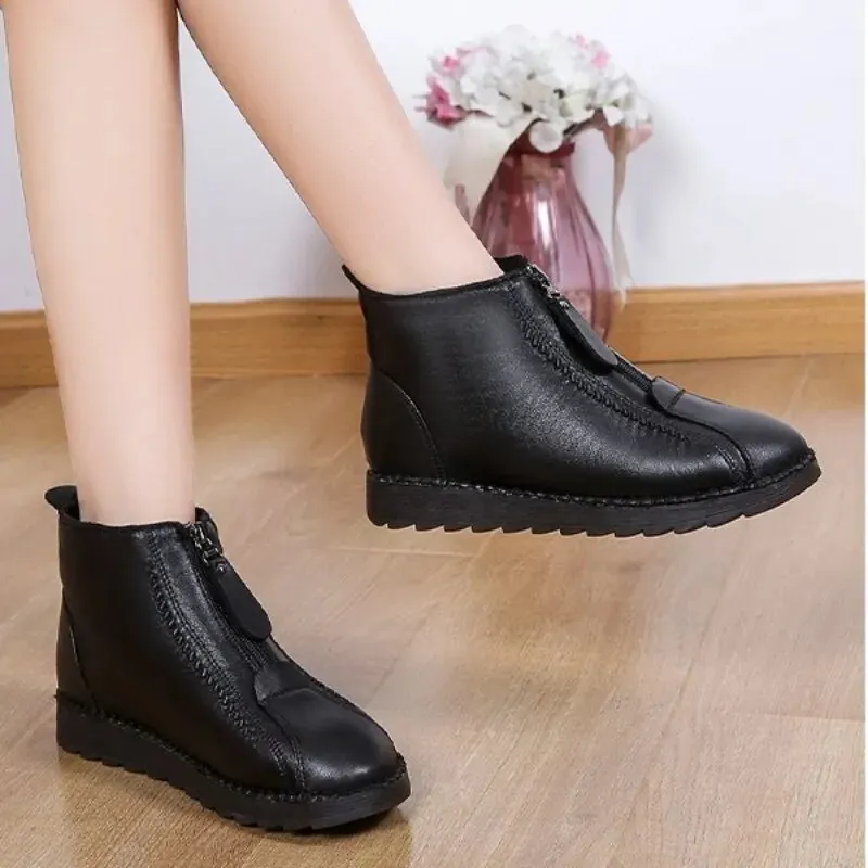 Warm Boots Flat-Bottom Non Slip Front Zipper Closure Female Footwear