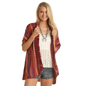 Women's Red, Purple, Orange and Mustard Striped Kimono