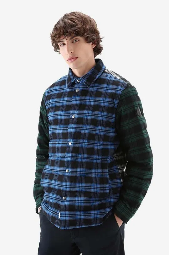 Woolrich down jacket Check Overshirt men's blue color